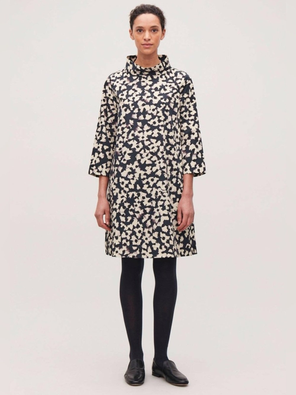 COS Poplin Day Dress Size 6 Cream Navy Abstract Print